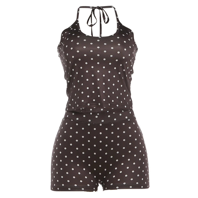 Sabrina Mocha Polka Lounge Shorts Set Two-piece
