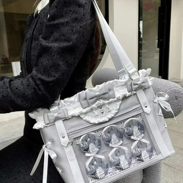 New Fashion Design for Girls Y2K Ulzzang Ita Bag Sweet Preppy Style Shoulder Bag for Women Large Capacity Ribbon Bow Tote Bag