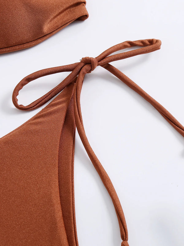 Sexy Women's Swimsuit 2024 New Push Up Bikini Solid Swimwear Women Swimming Bathing Suit for Women 2 Peice Set Monokini Biquini