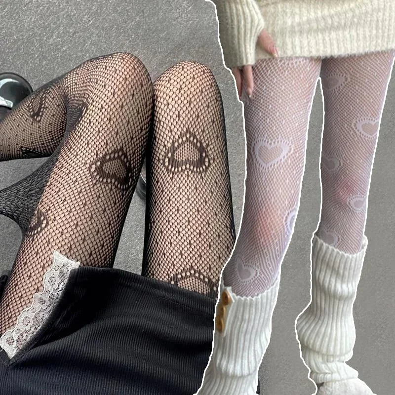 Heart Mesh Girl Tights Stockings White Fishnet Pantyhose Female for Women Summer Legging Stocking Main image