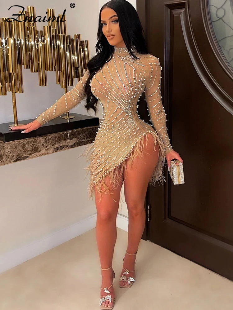 Isadora Feather Crystal Mini Dress Main image
