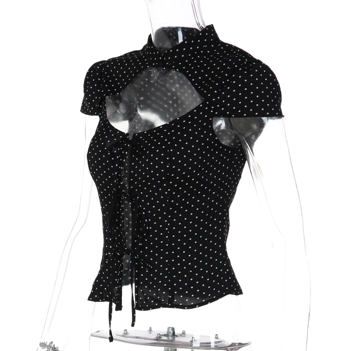 Dulzura Women'S Sexy Hollow Out Short Sleeve Lace Up Polka Dot T-Shirt Vintage Casual Y2K Top Party Club Street Summer Clothes