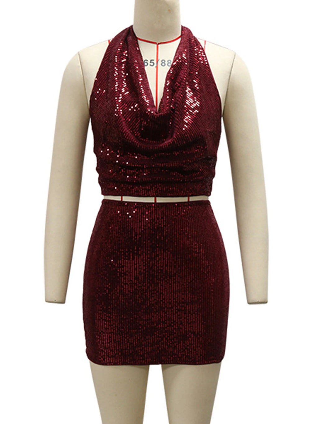 Zinnia Sequin Backless Bodycon Skirt Set Two-piece