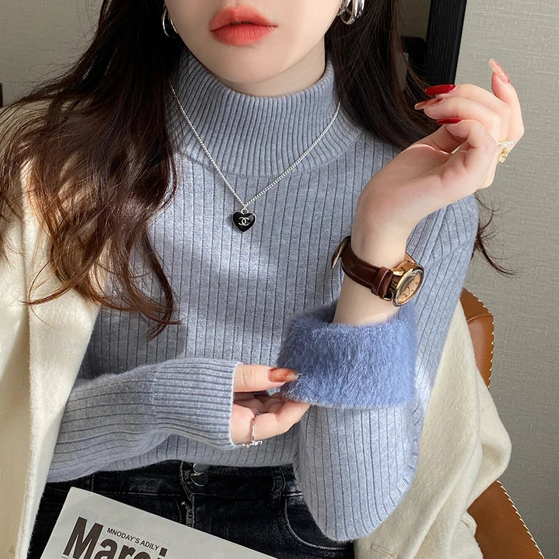 Bettany Velvet-Lined Thermal Knit Turtleneck Sweater One-piece