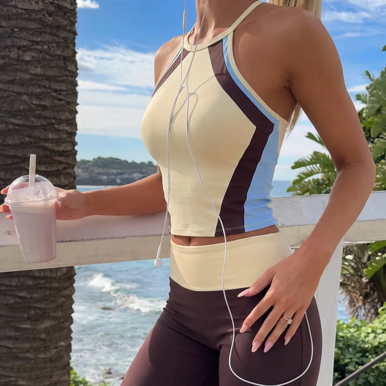2PCS Pad Workout Sports Bra Vest Women Yoga Set Outfits High Waist Butt Straight Leg Wide Pant Fitness Gym Athletic Wear XP288 Secondary image