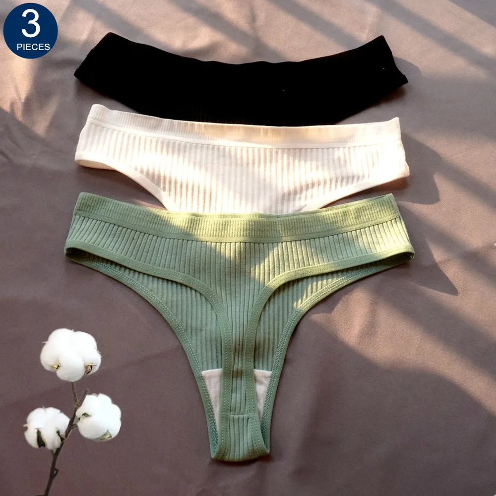 Mirelle Ribbed Cotton Thong Pack Lingerie 3-piece Main image