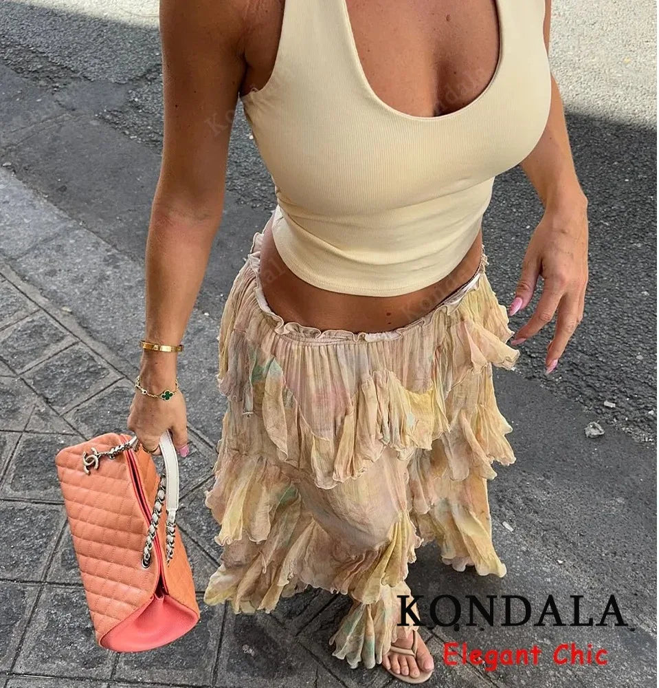 Maribel Gradient Tiered Ruffle Midi Skirt One-piece Main image