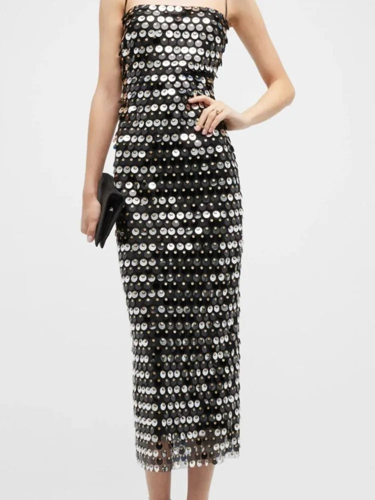 Sofia Sequin Spaghetti Strap Bodycon Maxi Dress