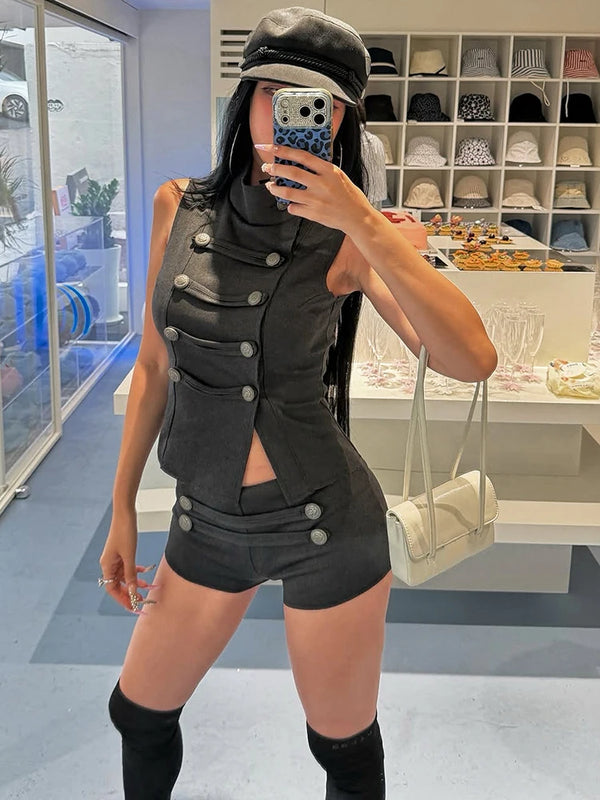 Rogue Buttoned Vest & Shorts Set Two-piece