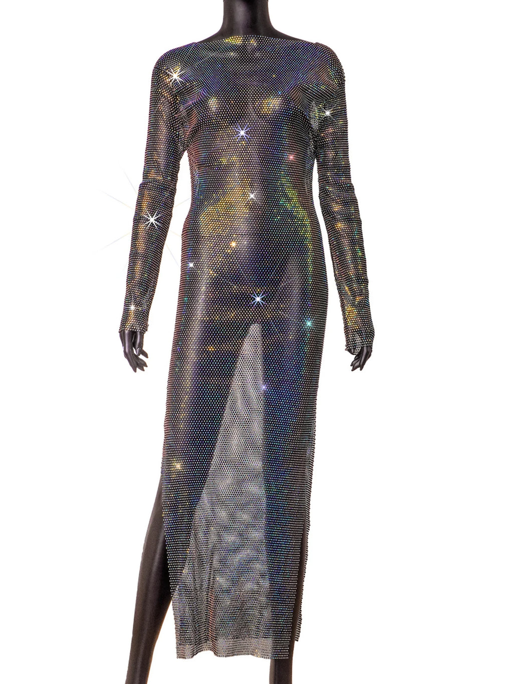 Petra Rhinestone Fishnet Sheer Maxi Dress