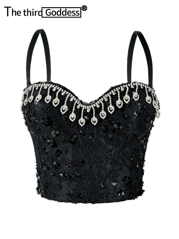 Sexy white rhinestone corset crop top women summer club party tops for woman clothing halter tank top cropped hotwife streetwear