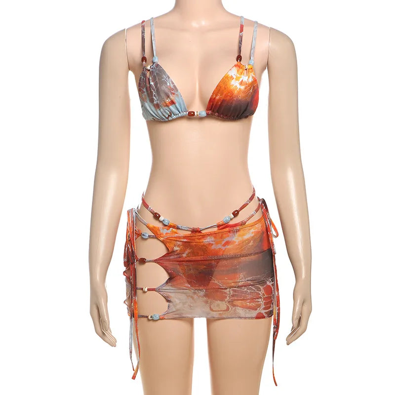Alora Tie-Dye Bikini & Mini-Skirt Set Three-piece