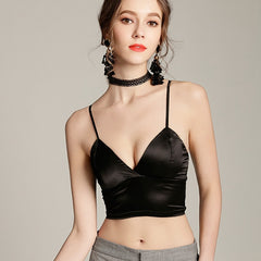 Silk Cami Tank Tops Women&#39;S Camisole Spaghetti Strap Women V Neck White Black Sleeveless Streetwear High Street With Chest Pad