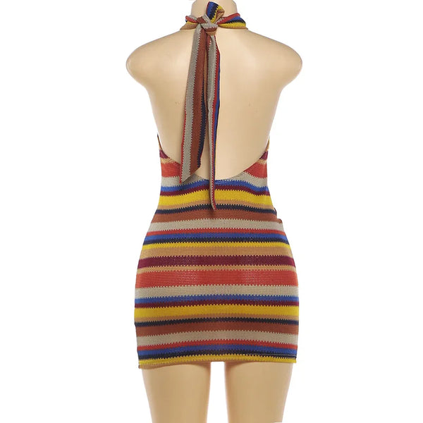 Solenne Striped Knit Halter Bodycon Mini Dress