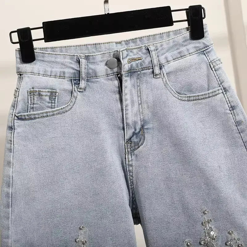 Kaia Sequin Denim Shorts Apparel One-piece