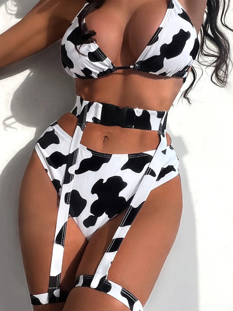 Savannah Cow-Print Lace-Up Bikini Two-piece