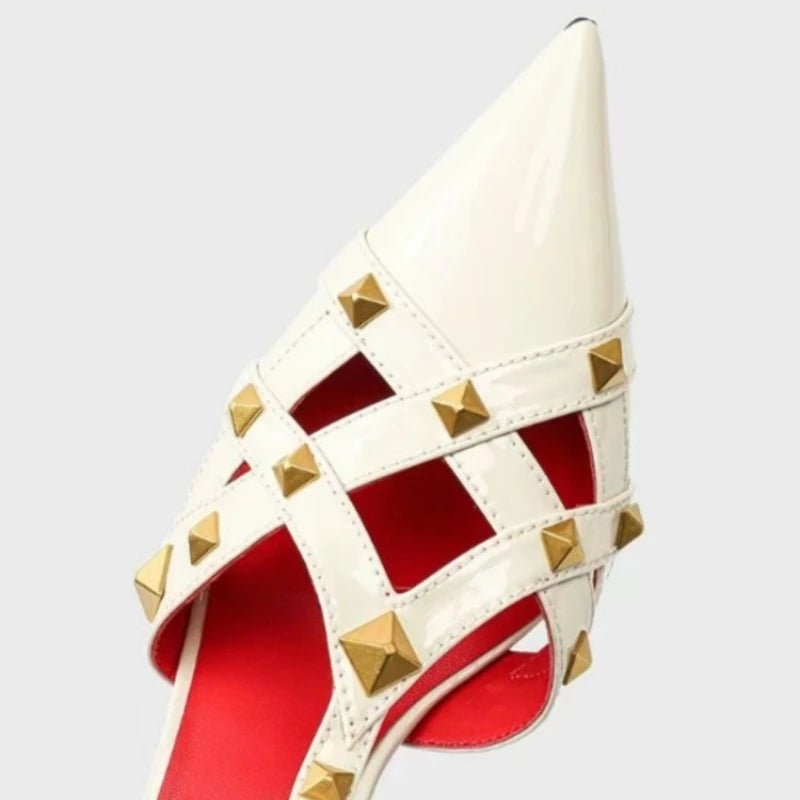 European and American Sexy Studded Pointed Fashion Stage Runway Shoes with French Style Toe Closure Buckle Strap Women's Sandals