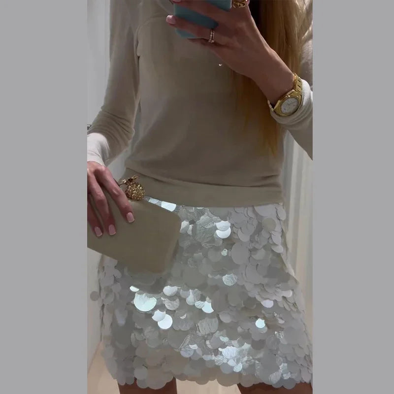 Sexy Sequins Women's Bodycon Mini Skirts Chic High Waist Short A-line Beach Skirt 2026 Spring Summer Lady Y2k Party Club Wear
