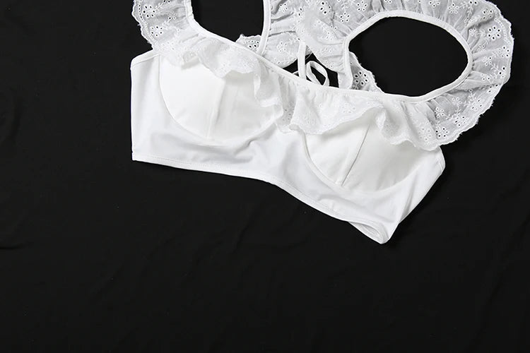 Marzena Eyelet Lace Ruffle Crop Top & Mini Skirt Two-piece