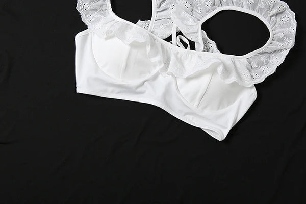 Marzena Eyelet Lace Ruffle Crop Top & Mini Skirt Two-piece