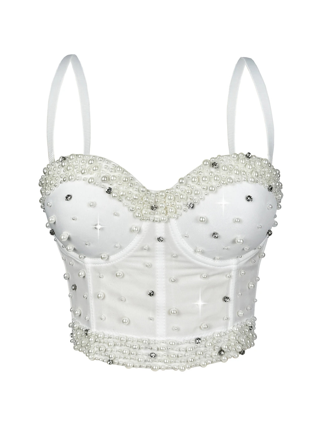 Sexy pearl rhinestone corset crop top women summer club party tops for woman clothes cropped halter tank top hotwife streetwear