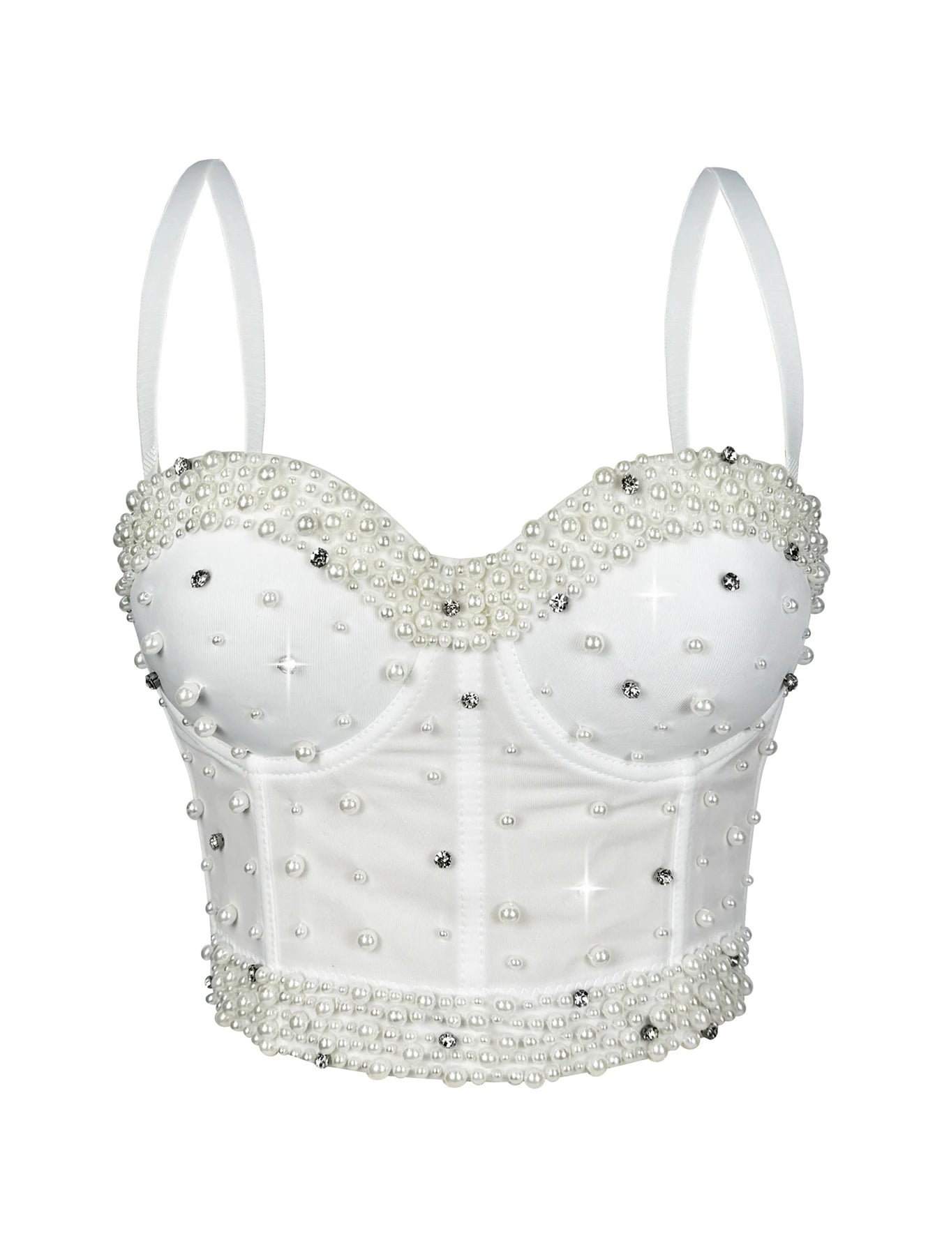 Sexy pearl rhinestone corset crop top women summer club party tops for woman clothes cropped halter tank top hotwife streetwear
