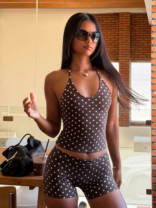 Sabrina Mocha Polka Lounge Shorts Set Two-piece