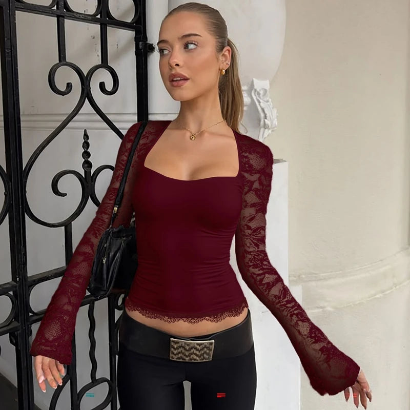 Isabella Midnight Lace Long Sleeve Square Neck Top