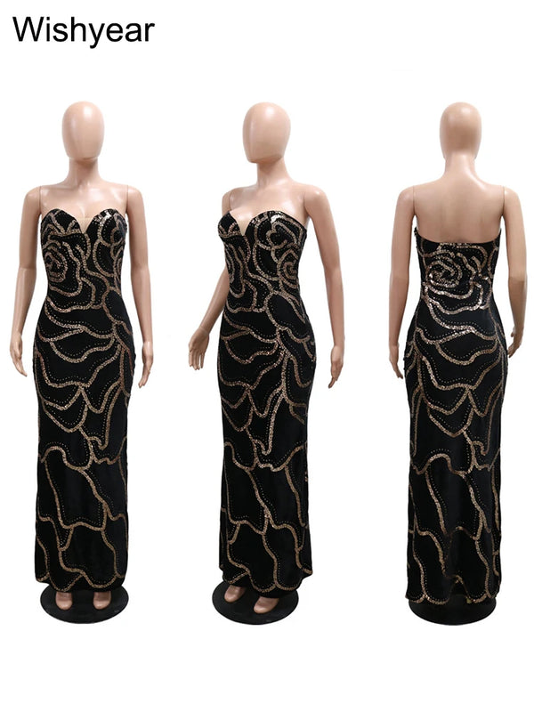 Alessia Sequin Strapless Maxi Dress