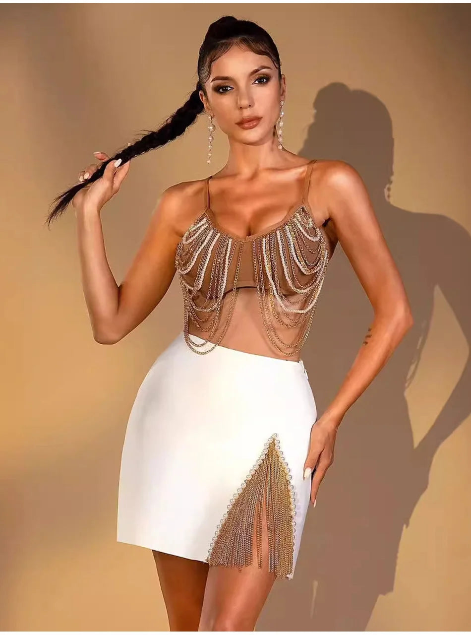 Una Beaded Bandage Mini Skirt Set Two-piece