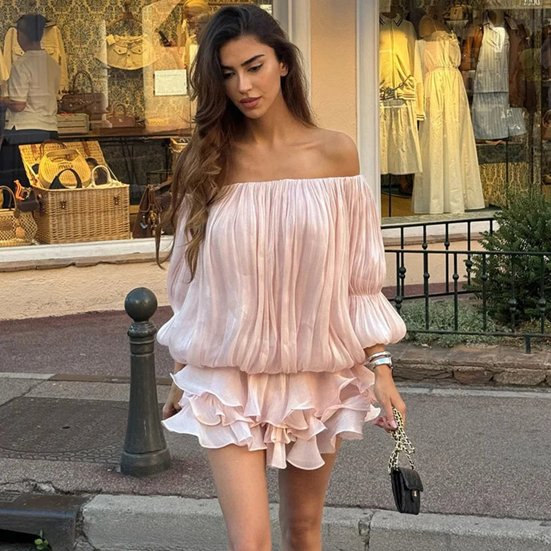 Ariadne Shimmer One-Shoulder Ruched Mini Dress