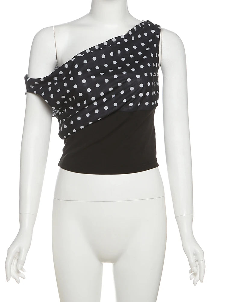 Sofia Midnight Polka One-Shoulder Top