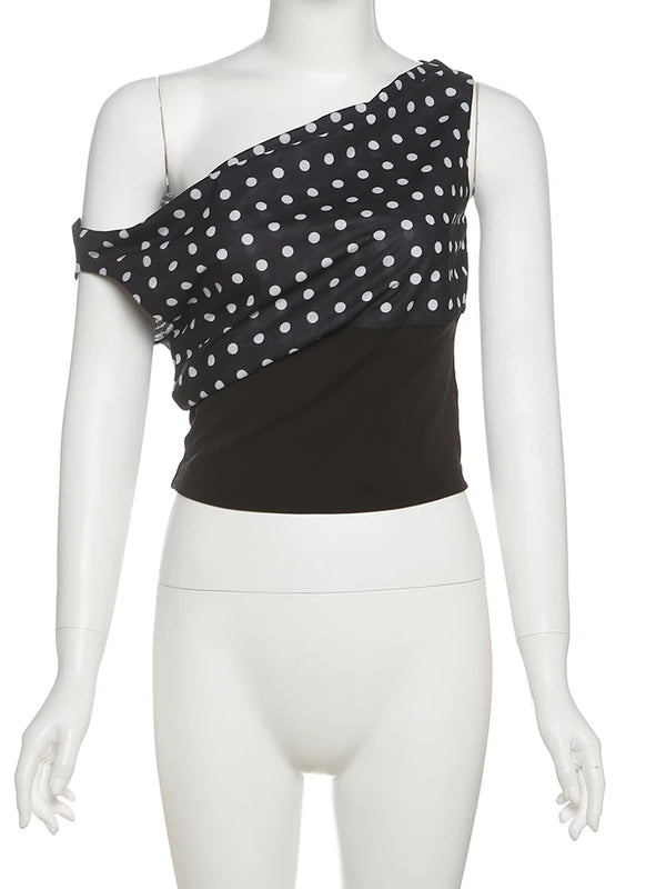 Sofia Midnight Polka One-Shoulder Top