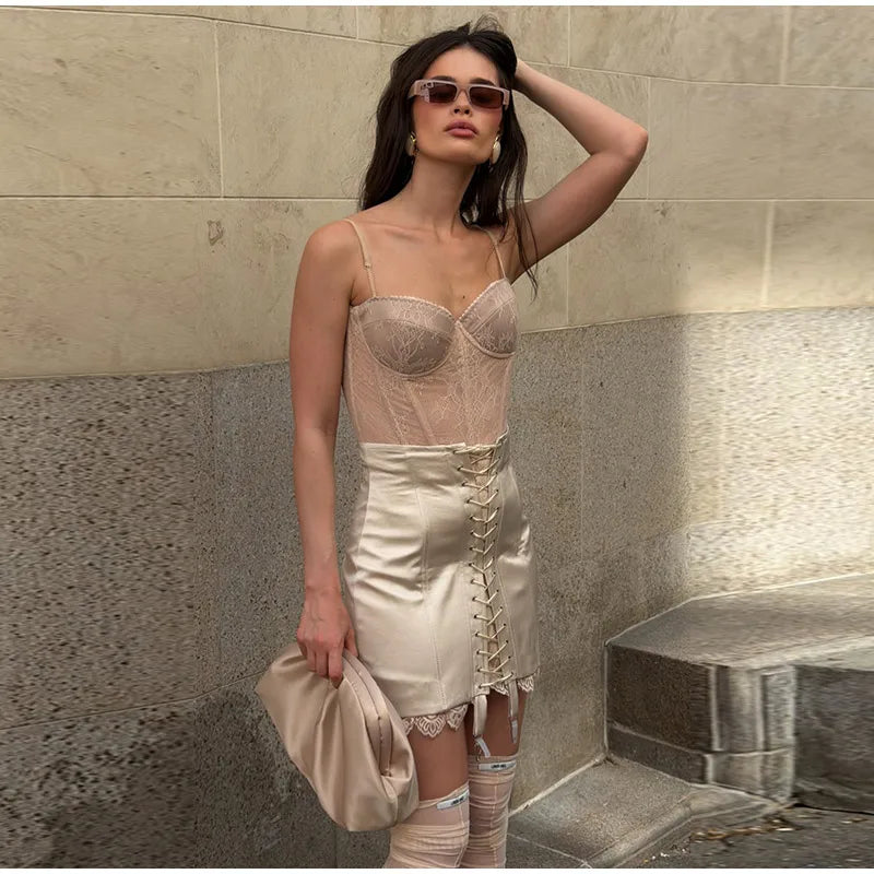 Solene Bodycon Lace Mini Skirt One-piece