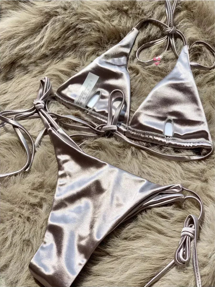 Valentina Metallic Wrap Halter Bikini Two-piece Secondary image