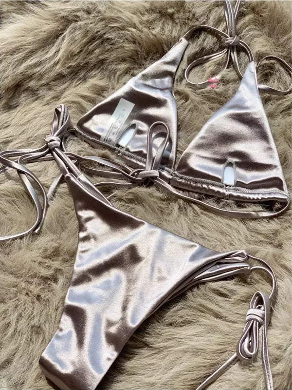 Valentina Metallic Wrap Halter Bikini Two-piece