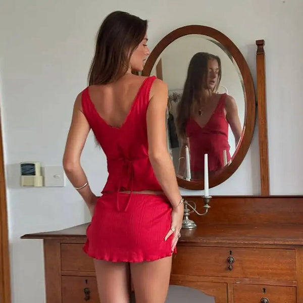 Isadora V-Neck Top & Mini Skirt Two-piece