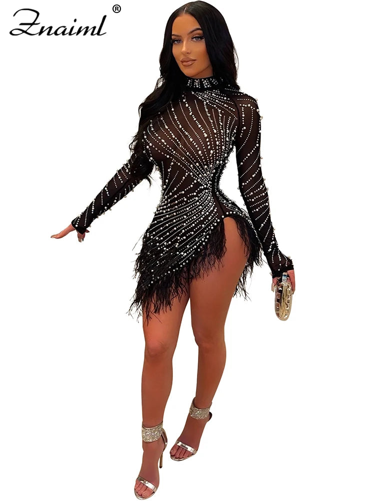 Isadora Feather Crystal Mini Dress