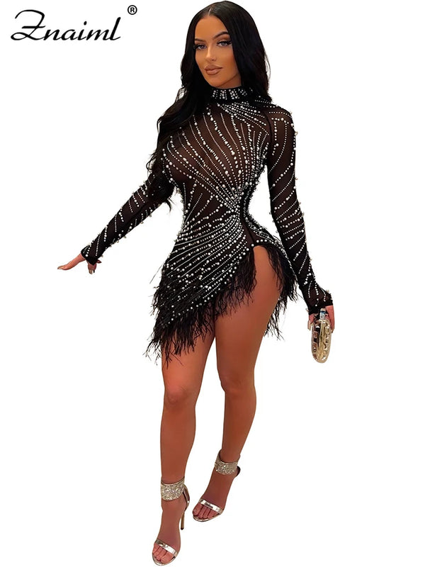 Isadora Feather Crystal Mini Dress