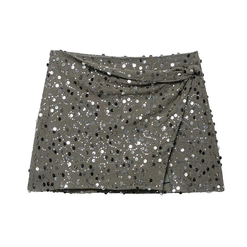 Quinta Sequin Wrap-Front High-Waist Mini Skirt One-piece