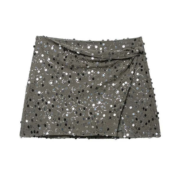 Quinta Sequin Wrap-Front High-Waist Mini Skirt One-piece