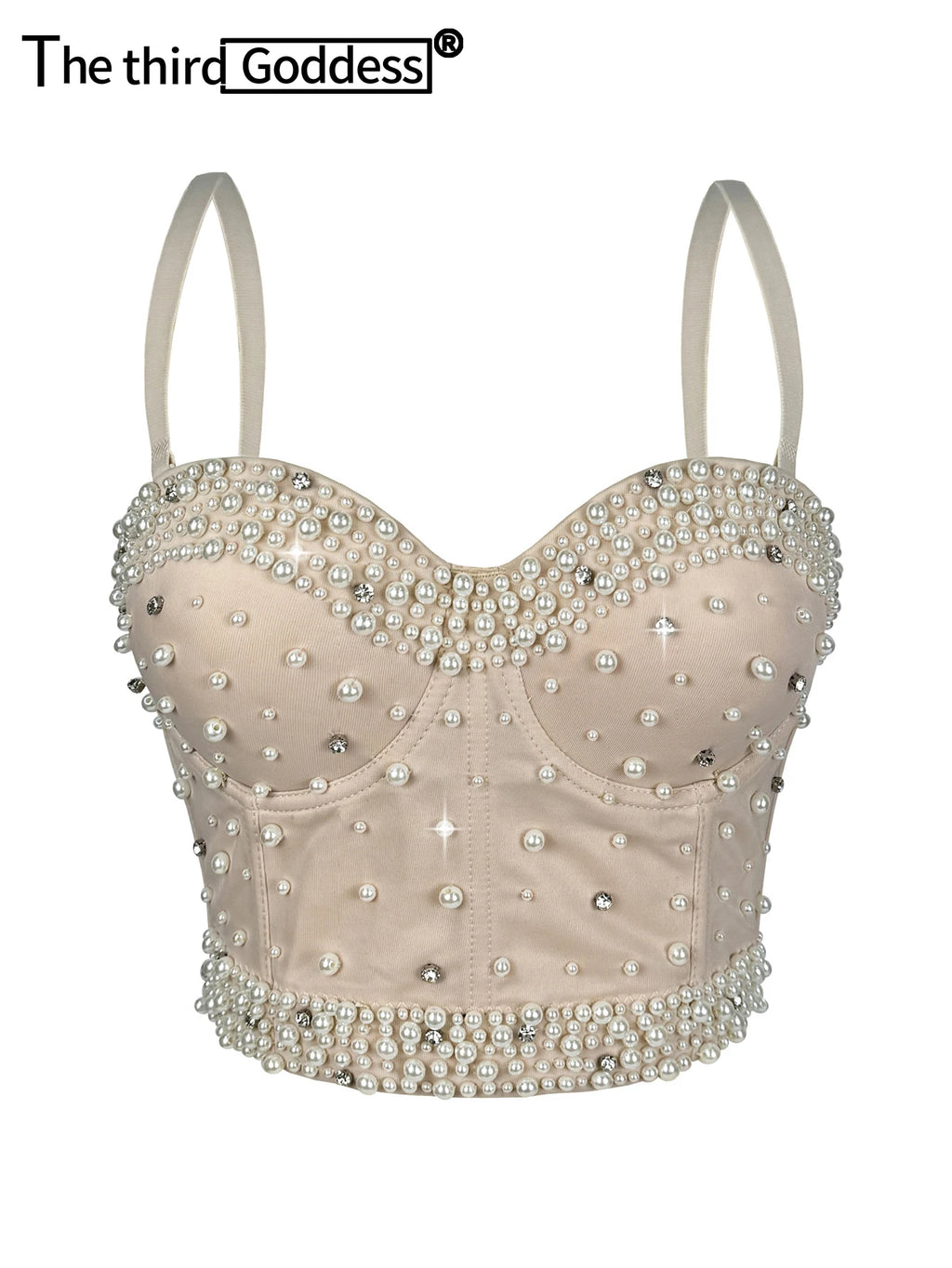 Sexy pearl rhinestone corset crop top women summer club party tops for woman clothes cropped halter tank top hotwife streetwear