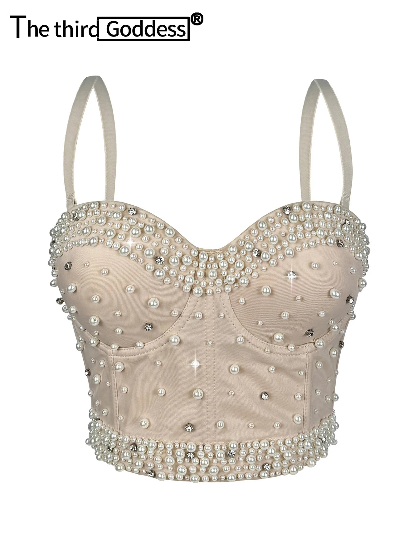 Sexy pearl rhinestone corset crop top women summer club party tops for woman clothes cropped halter tank top hotwife streetwear