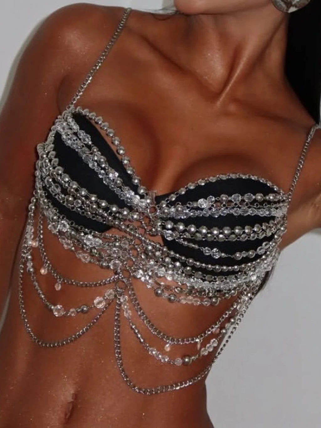 Sexy metal rhinestone corset crop top women summer see through halter tank top woman clothing hotwife cropped club party tops