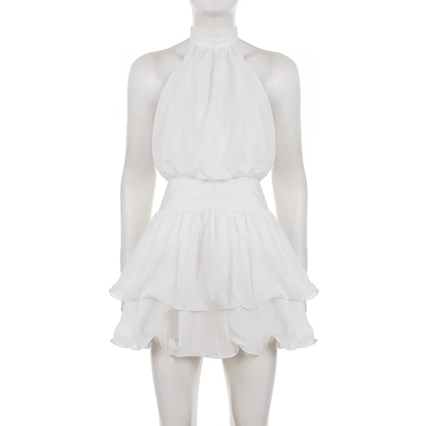 Zahara White Layered Halter A-Line Mini Dress