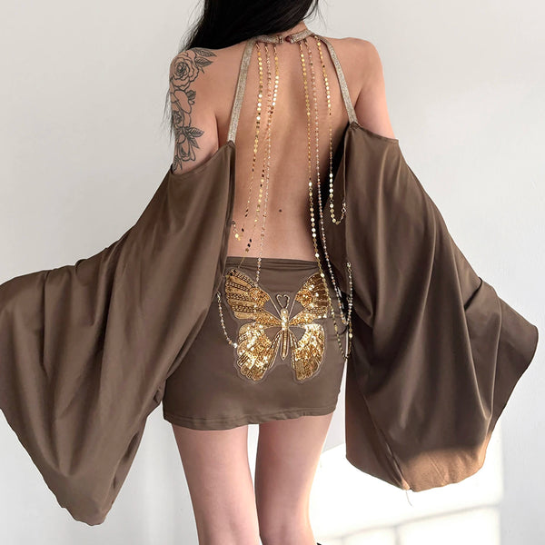 Marisol Feather Sleeve Mini Dress