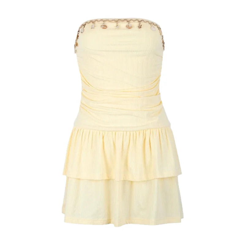 Hollis Yellow Shell-Trim Strapless Mini Dress