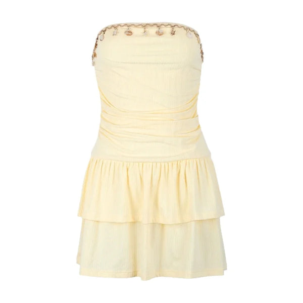 Hollis Yellow Shell-Trim Strapless Mini Dress
