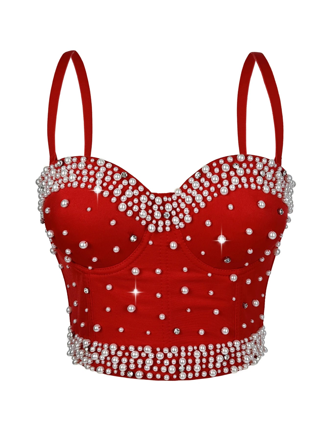 Sexy pearl rhinestone corset crop top women summer club party tops for woman clothes cropped halter tank top hotwife streetwear