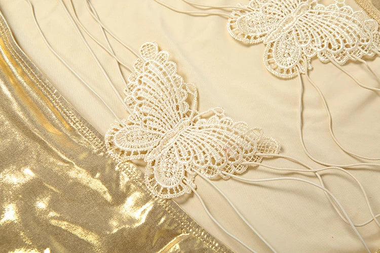 Kliou Sexy Gold Long Dress Woman 2026 Spring New Style Low-Neck Cross Butterfly Bandage Backless Vacation Beach Style Vestidos